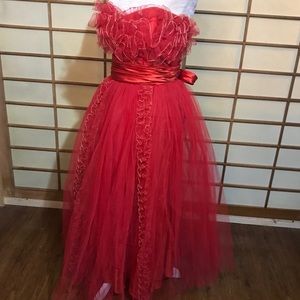 Vintage Dresses - vintage red tulle prom dress vlv 50s rockabilly Vintage Dresses - vintage red tulle prom dress vlv 50s rockabilly